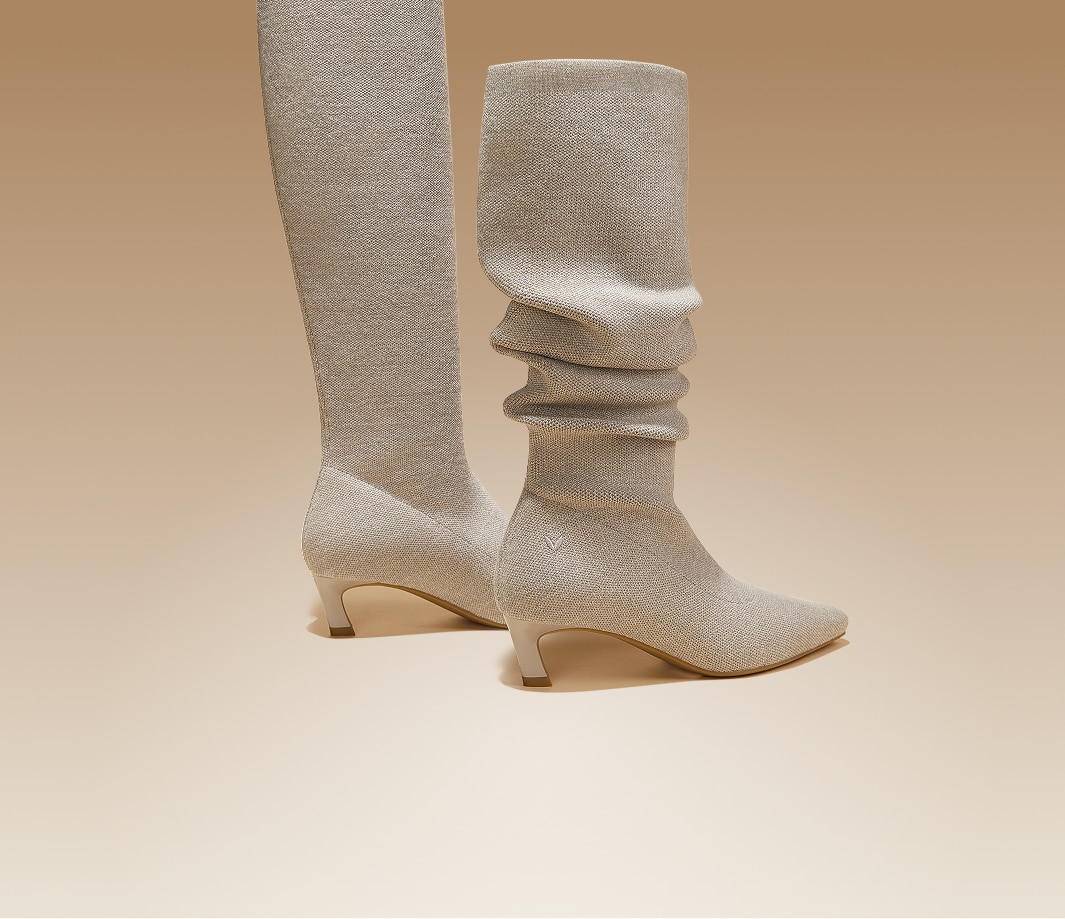 Rumi] スクエアトゥ スロウィー ニーハイ キトゥンヒール ブーツ